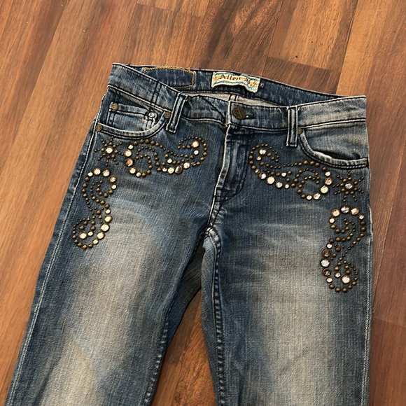 Vintage Allen B. Allen Schwartz Faded Embellished Flare Bell Bottom Jean size 26 - Picture 2 of 11